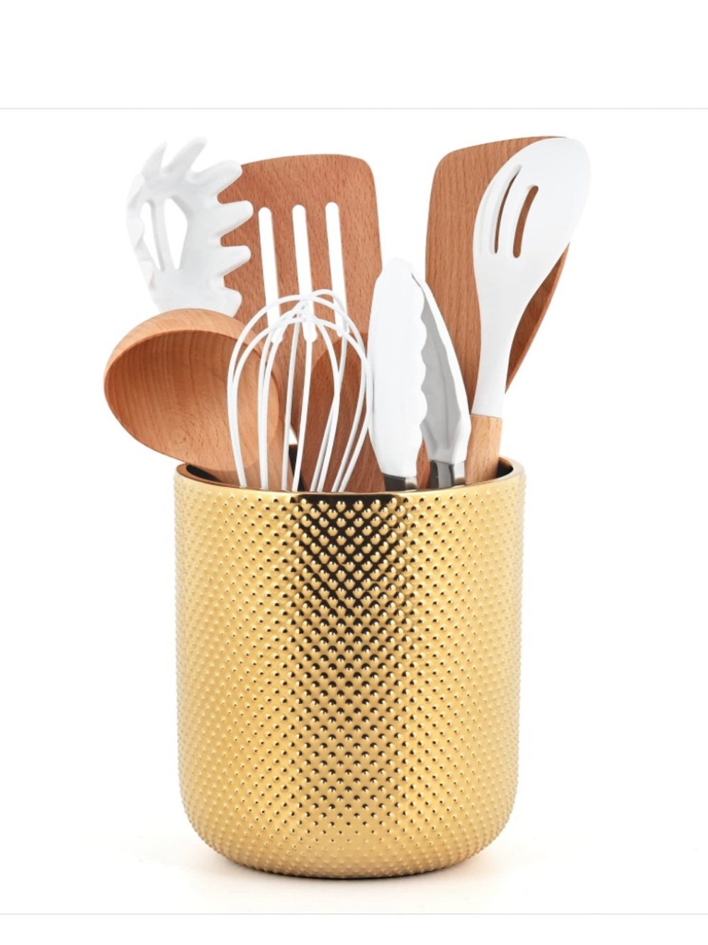 Ceramic Utensil Holder Kitchen Accent - GOLD DOT